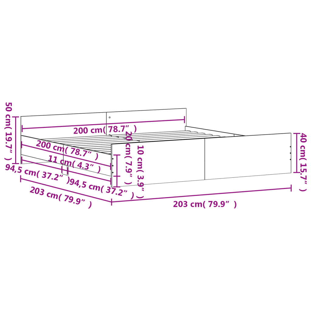 vidaXL Lovos rėmas su galvūgaliu ir kojūgaliu, pilkas, 200x200cm