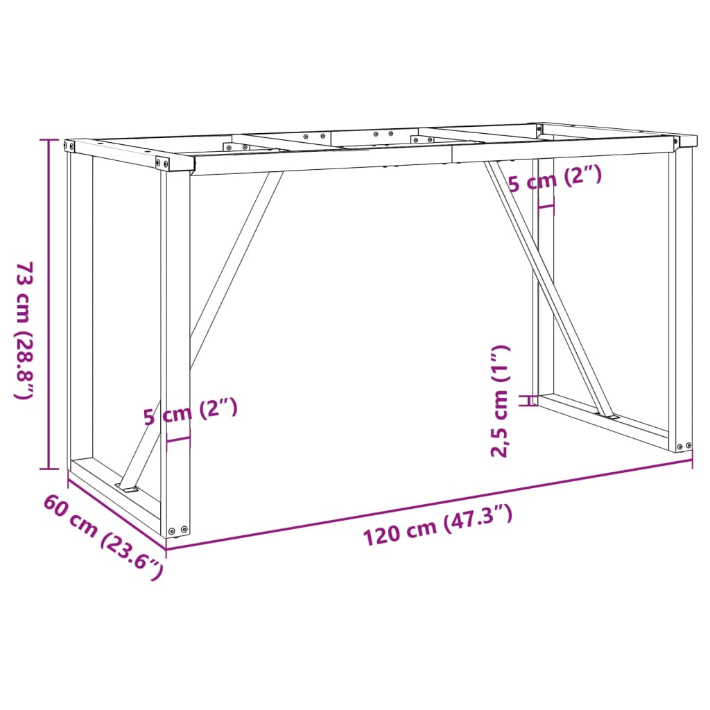 vidaXL Valgomojo stalo kojos, 120x60x73cm, ketus, O formos rėmas