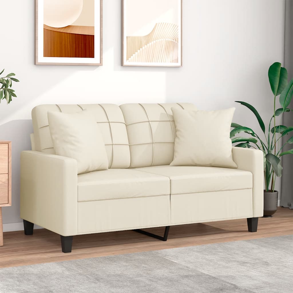 vidaXL Dvivietė sofa su pagalvėlėmis, kreminė, 120cm, dirbtinė oda