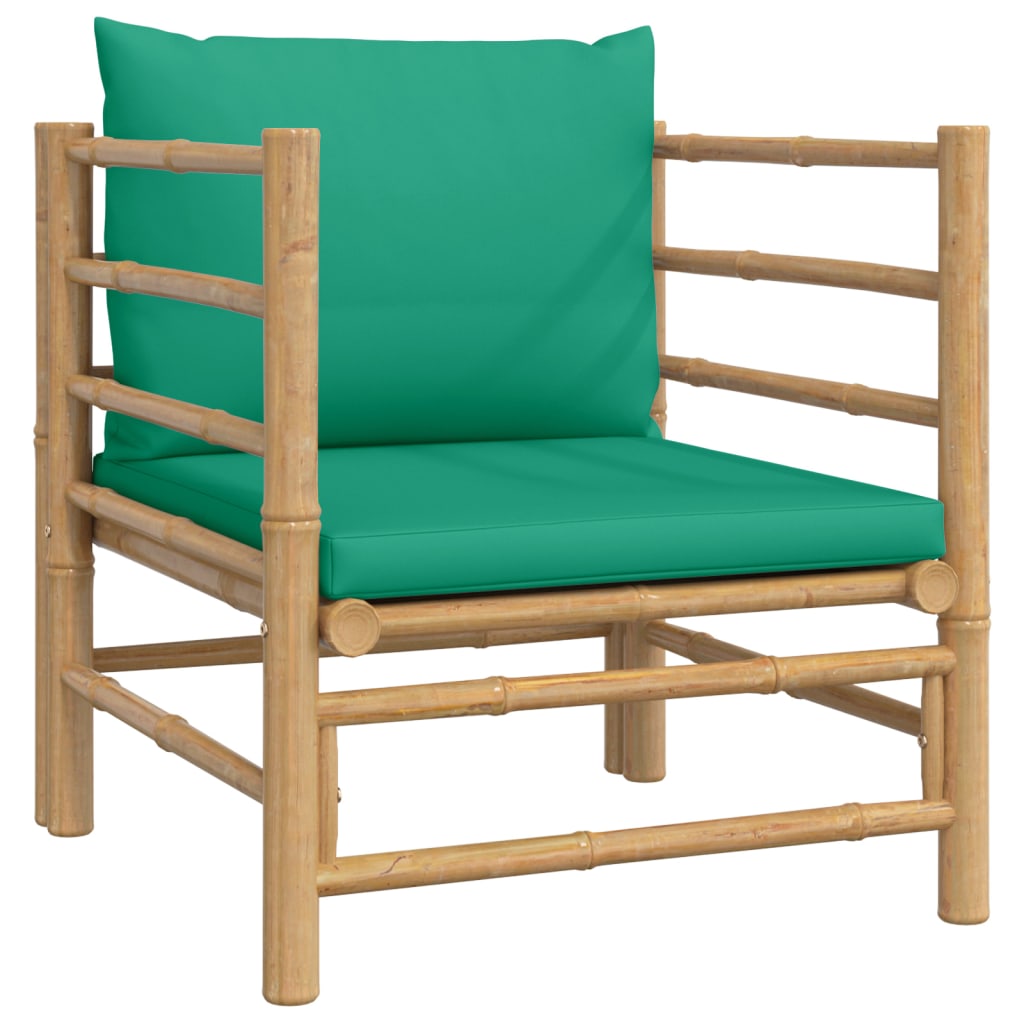 vidaXL Sodo sofos dalis su žalios spalvos pagalvėlėmis, bambukas