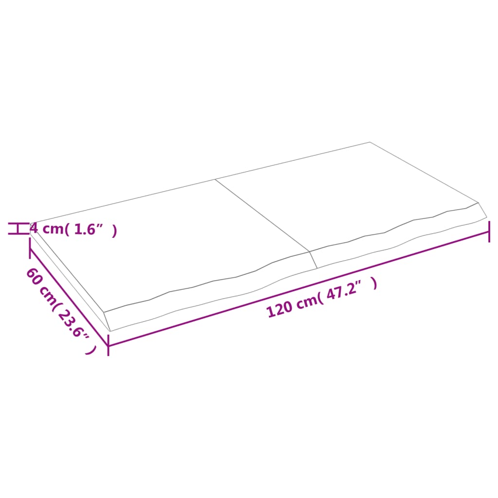 vidaXL Stalviršis, šviesiai rudas, 120x60x(2-4) cm, medienos masyvas