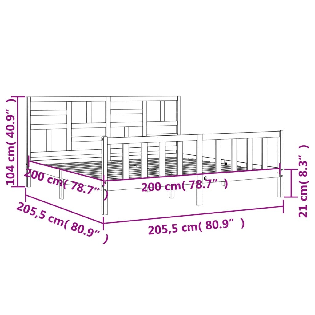 vidaXL Lovos rėmas su galvūgaliu, pilkas, 200x200cm, medienos masyvas