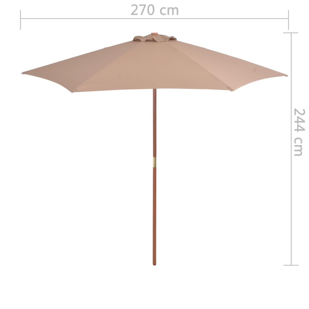 vidaXL Lauko skėtis su mediniu stulpu, taupe spalvos, 270 cm