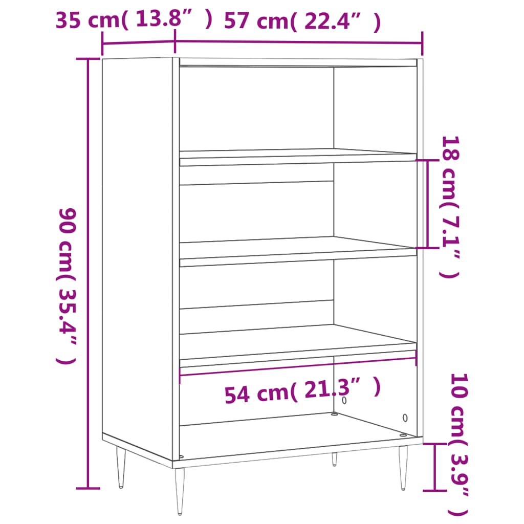 vidaXL Komoda, baltos spalvos, 57x35x90cm, apdirbta mediena