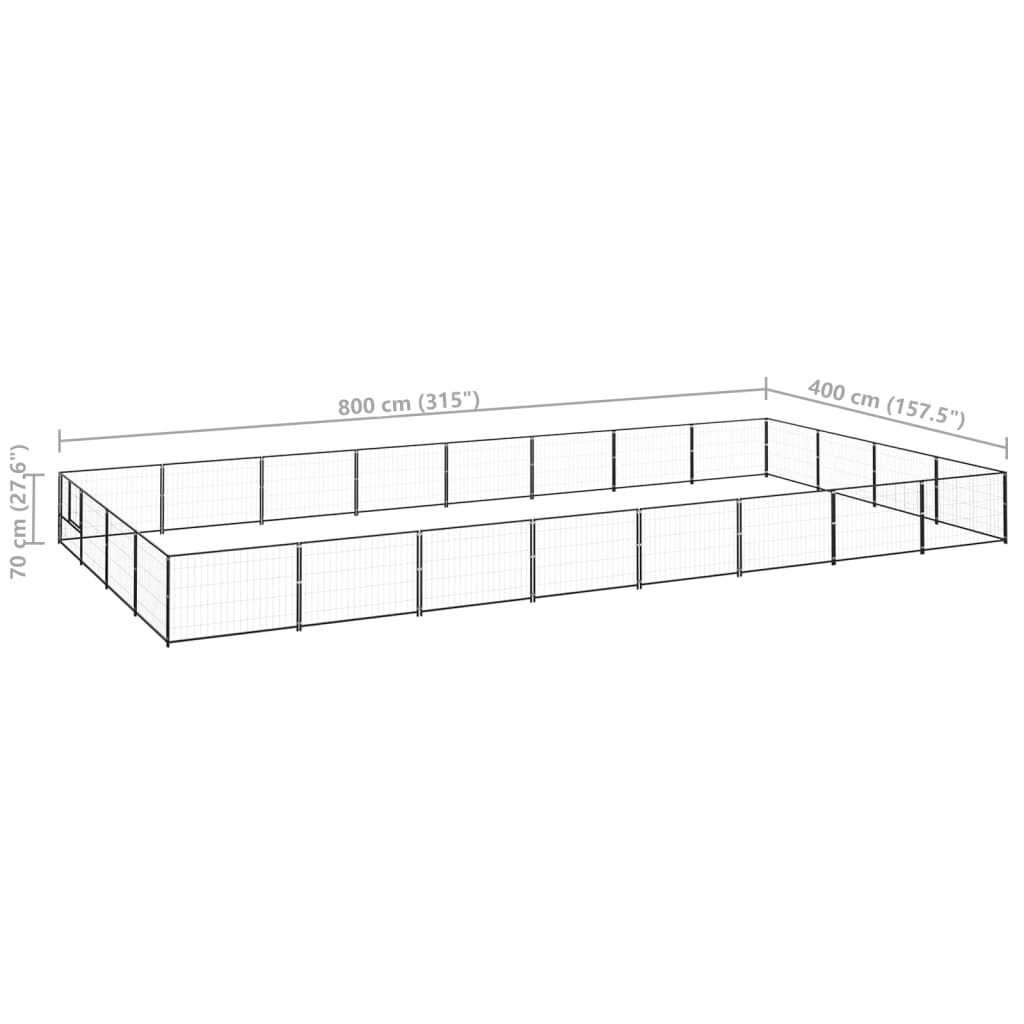 vidaXL Voljeras šunims, juodos spalvos, 32m², plienas