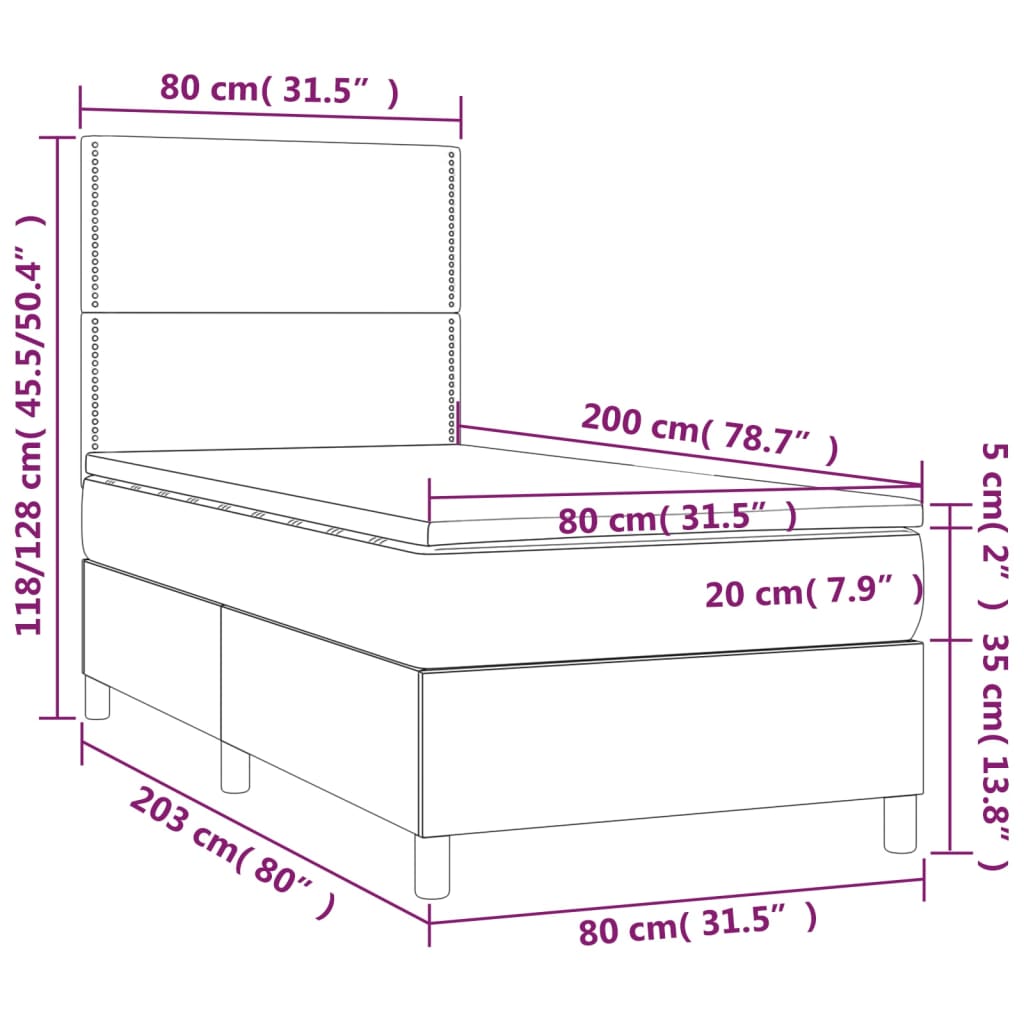 vidaXL Lova su spyruoklėmis ir čiužiniu, juoda, 80x200cm, dirbtinė oda