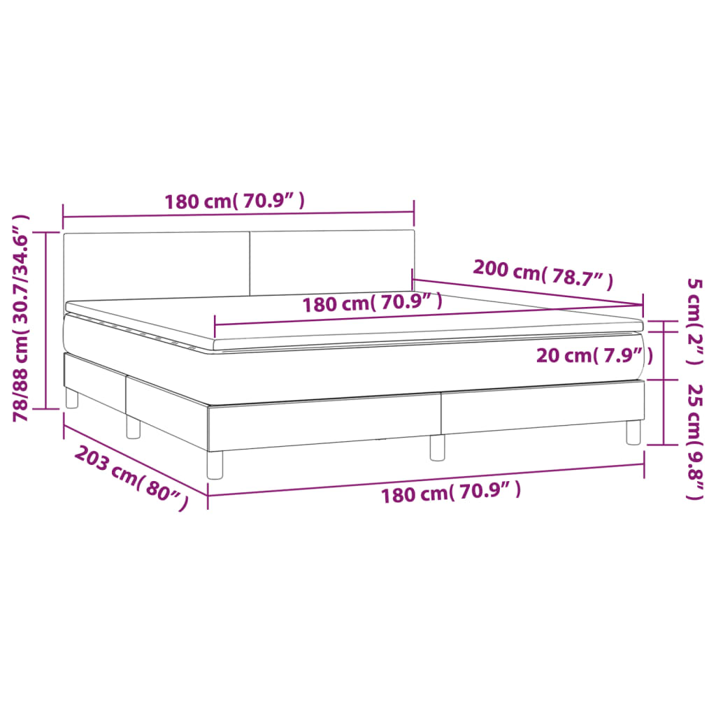 vidaXL Lova su spyruoklėmis/čiužiniu/LED, balta 180x200cm dirbtinė oda