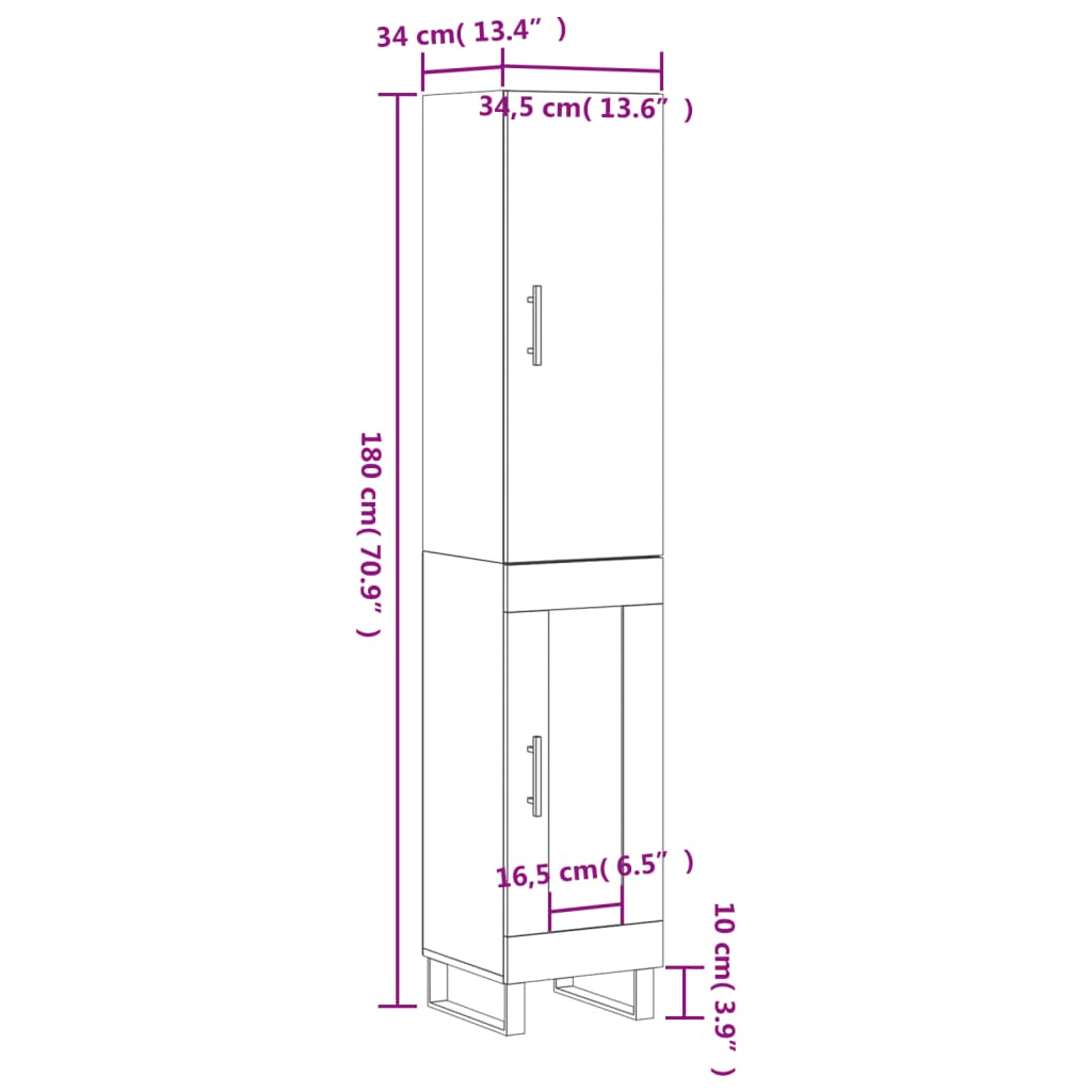 vidaXL Komoda, baltos spalvos, 34,5x34x180cm, apdirbta mediena