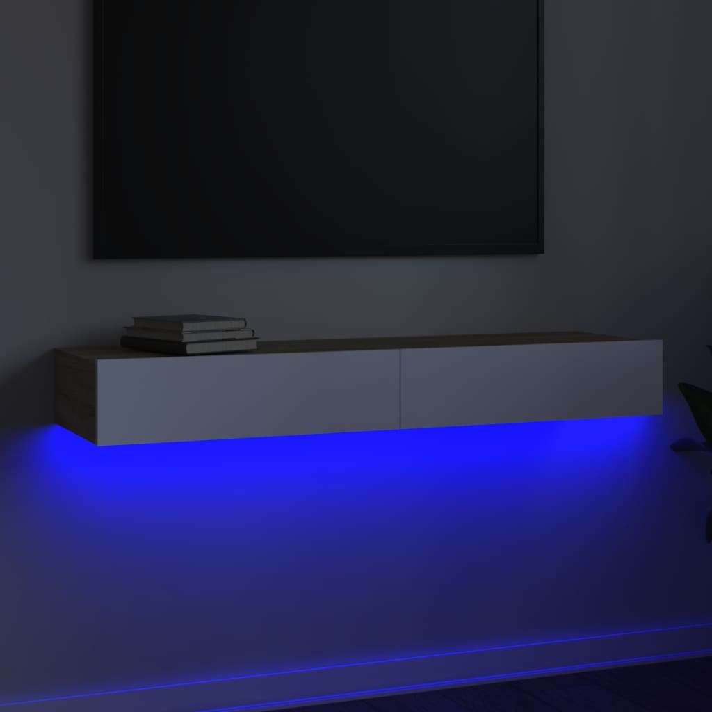 vidaXL Televizoriaus spintelė su LED, balta ir ąžuolo, 120x35x15,5cm