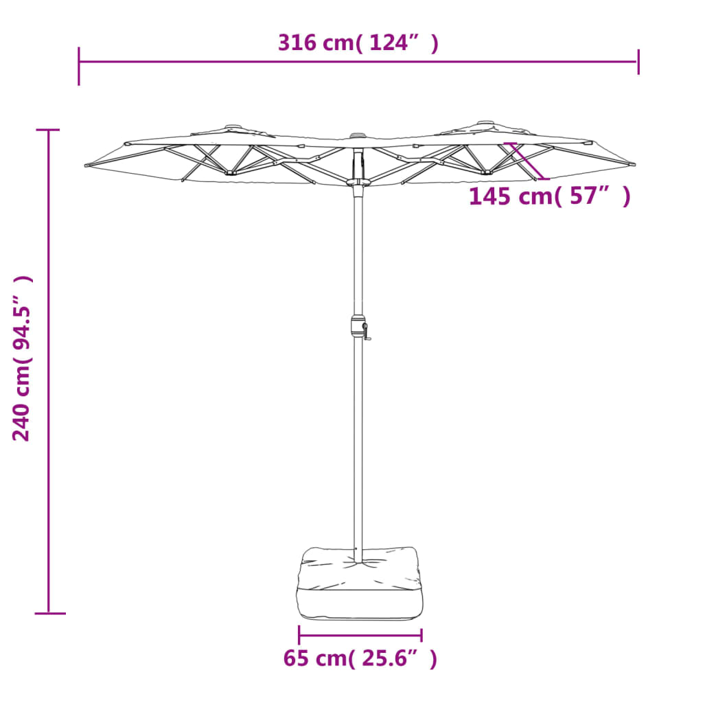 vidaXL Dvigubas skėtis nuo saulės su LED, smėlio baltas, 316x240cm