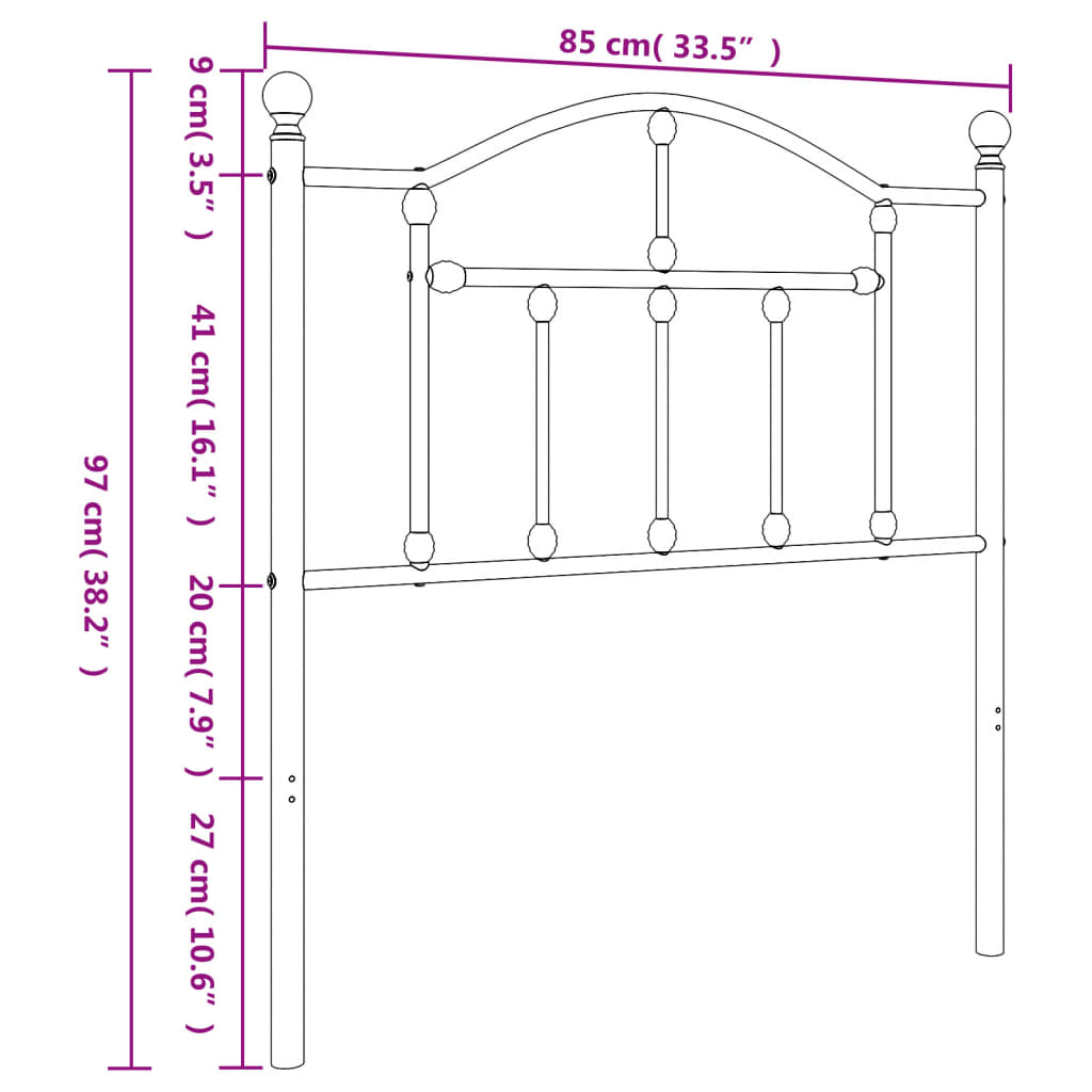 vidaXL Metalinis galvūgalis, baltos spalvos, 80cm