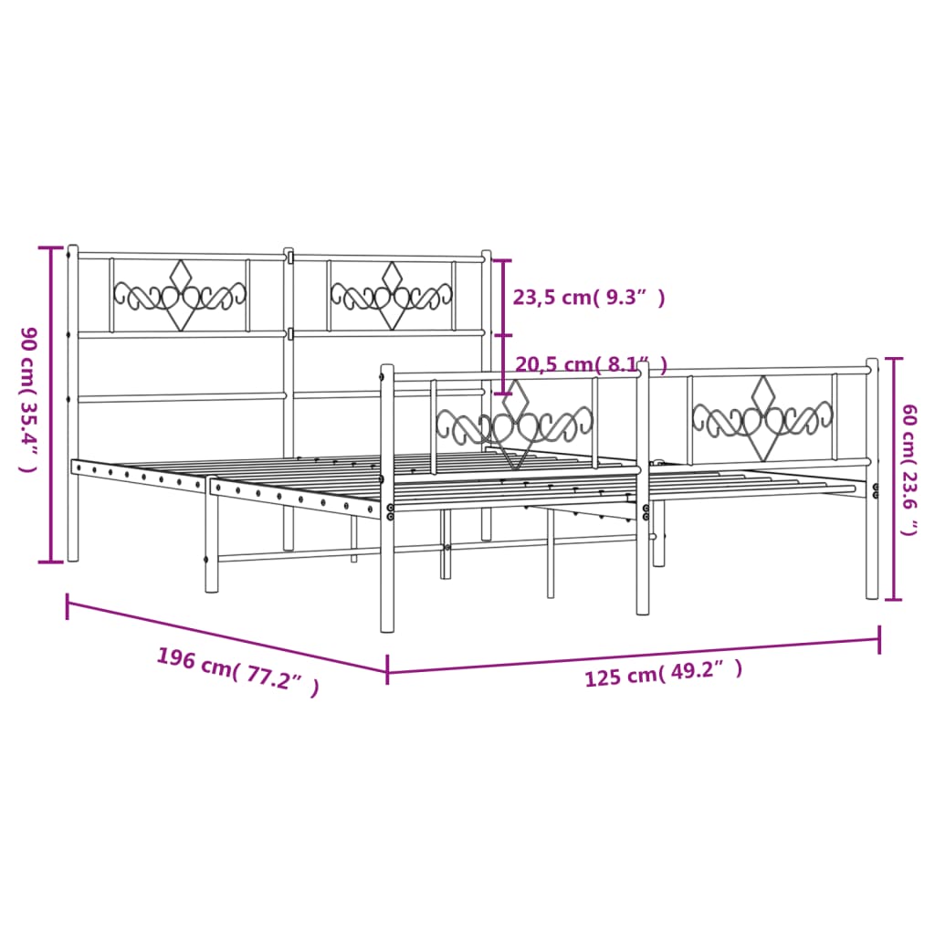 vidaXL Lovos rėmas su galvūgaliu/kojūgaliu, baltas, 120x190cm, metalas