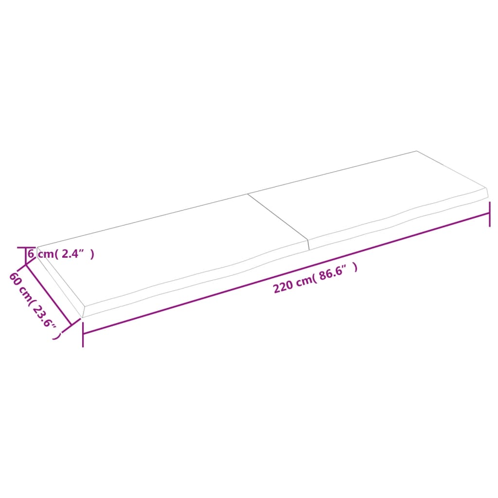 vidaXL Vonios stalviršis, šviesiai rudas, 220x60x(2-6)cm, mediena