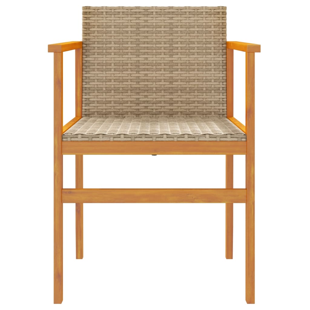 vidaXL Sodo kėdės, 2vnt., smėlio, poliratanas ir medienos masyvas