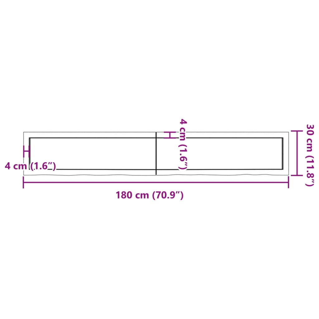 vidaXL Vonios kambario stalviršis, 180x30x(2–4)cm, medienos masyvas