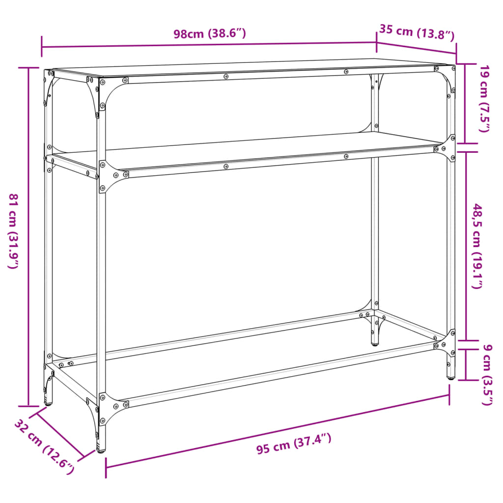 vidaXL Konsolinis staliukas, 98x35x81cm, plienas