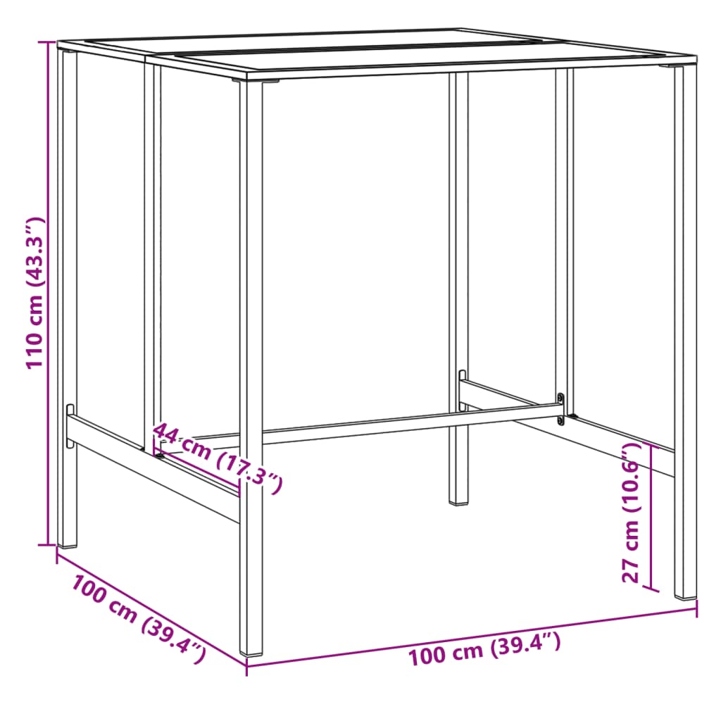 vidaXL Baro stalas, juodas, 100x100x110cm, plienas