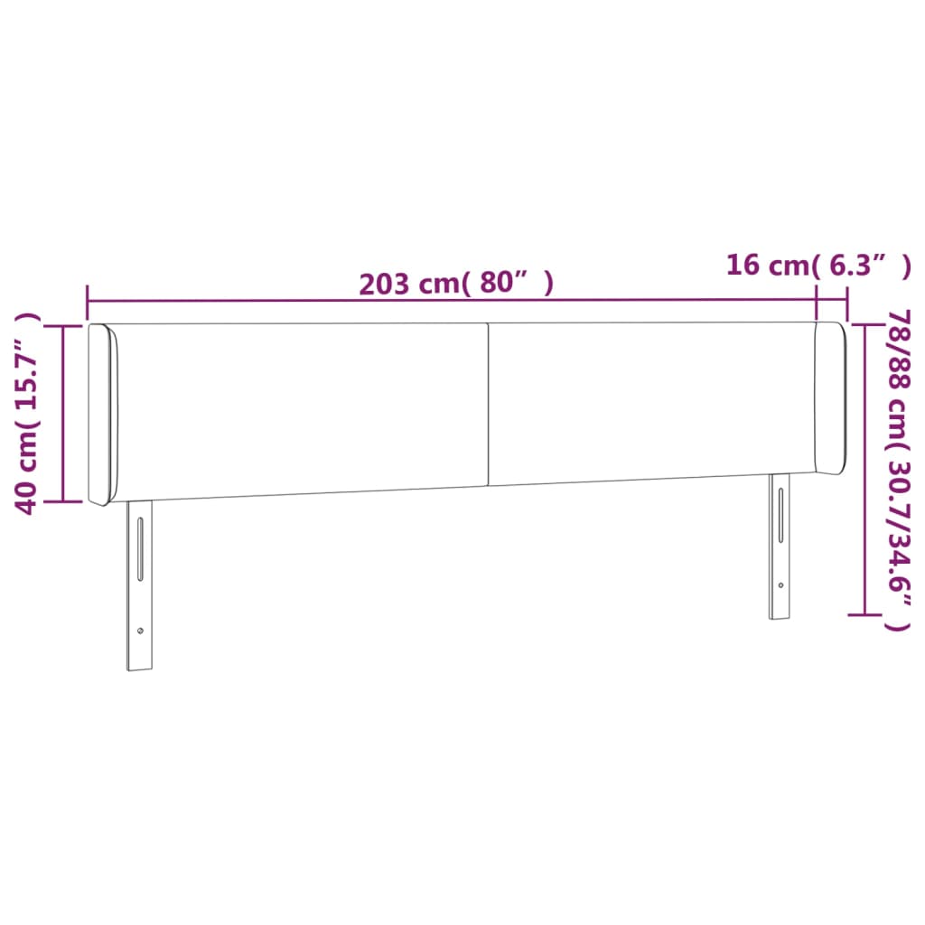 vidaXL Galvūgalis su LED, juodos spalvos, 203x16x78/88cm, aksomas