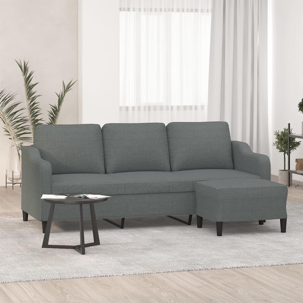 vidaXL Trivietė sofa su pakoja, tamsiai pilkos spalvos, 180cm, audinys