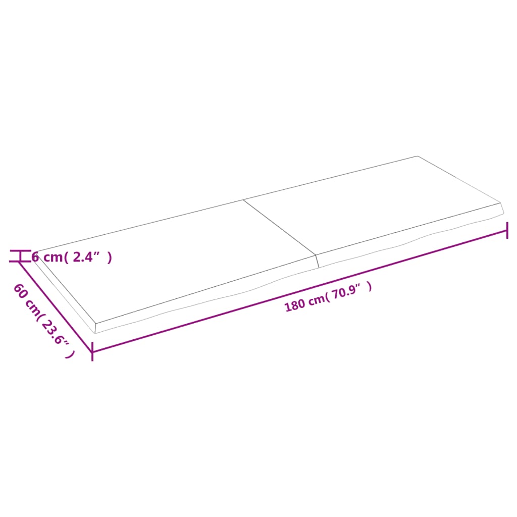 vidaXL Vonios kambario stalviršis, 180x60x(2-6) cm, medienos masyvas