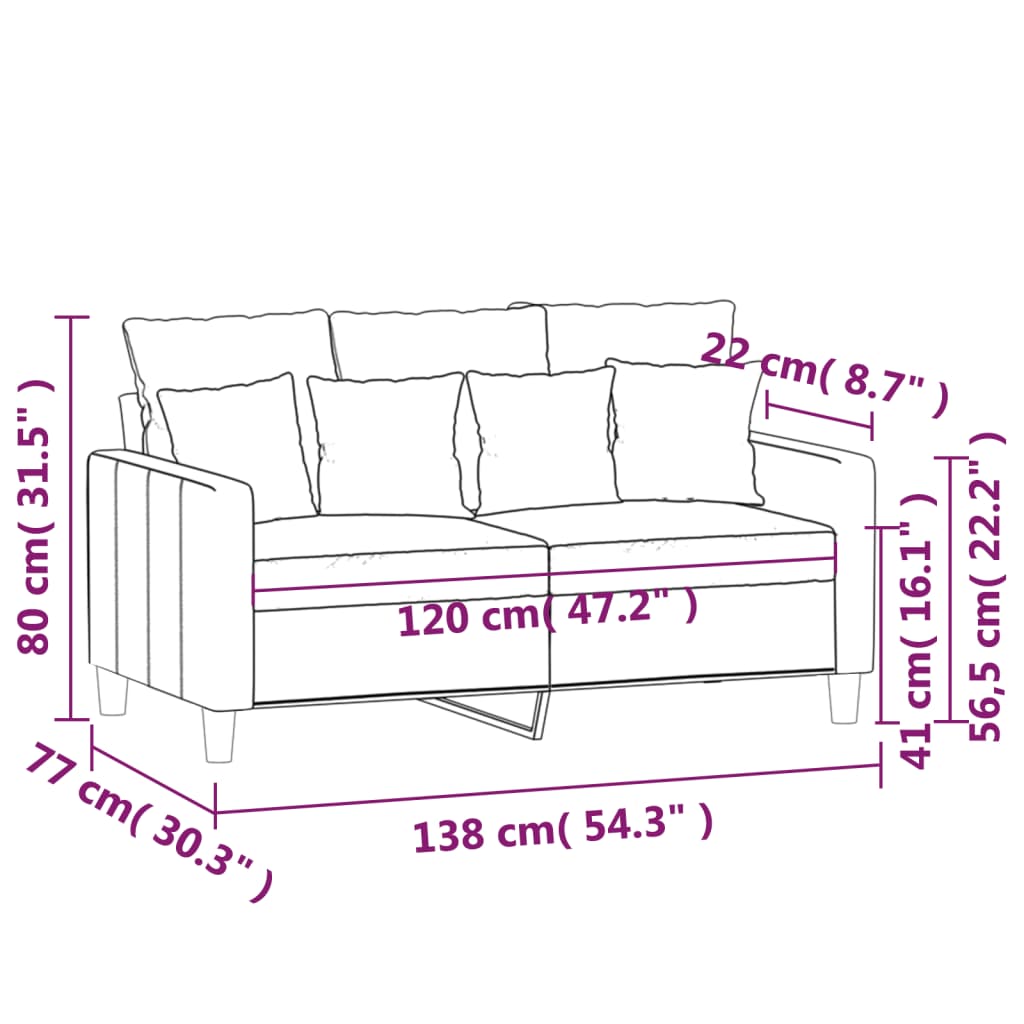 vidaXL Dvivietė sofa, rudos spalvos, 120cm, aksomas