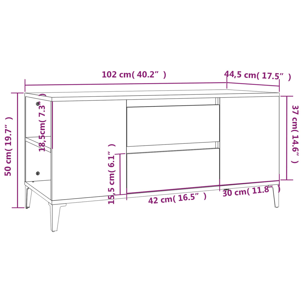 vidaXL Televizoriaus spintelė, ąžuolo, 102x44,5x50cm, apdirbta mediena