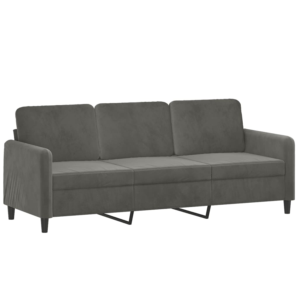 vidaXL Trivietė sofa su pagalvėmis, tamsiai pilka, 180cm, aksomas