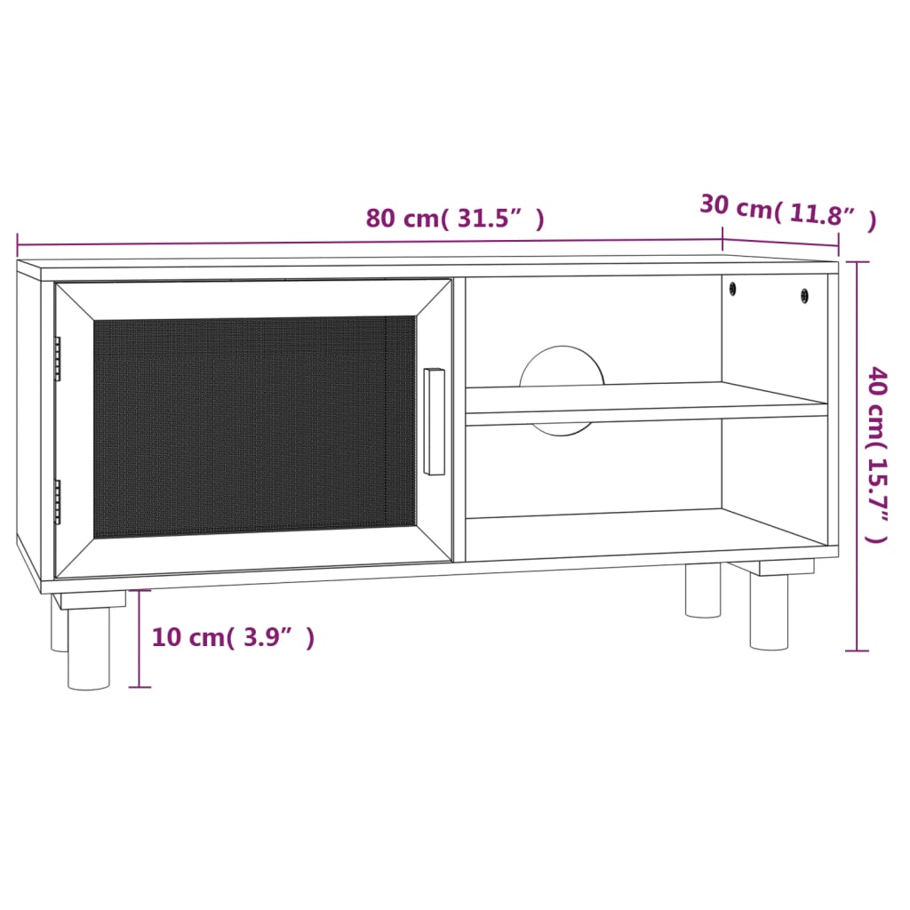 vidaXL Televizoriaus spintelė, balta, 80x30x40cm, pušis ir ratanas