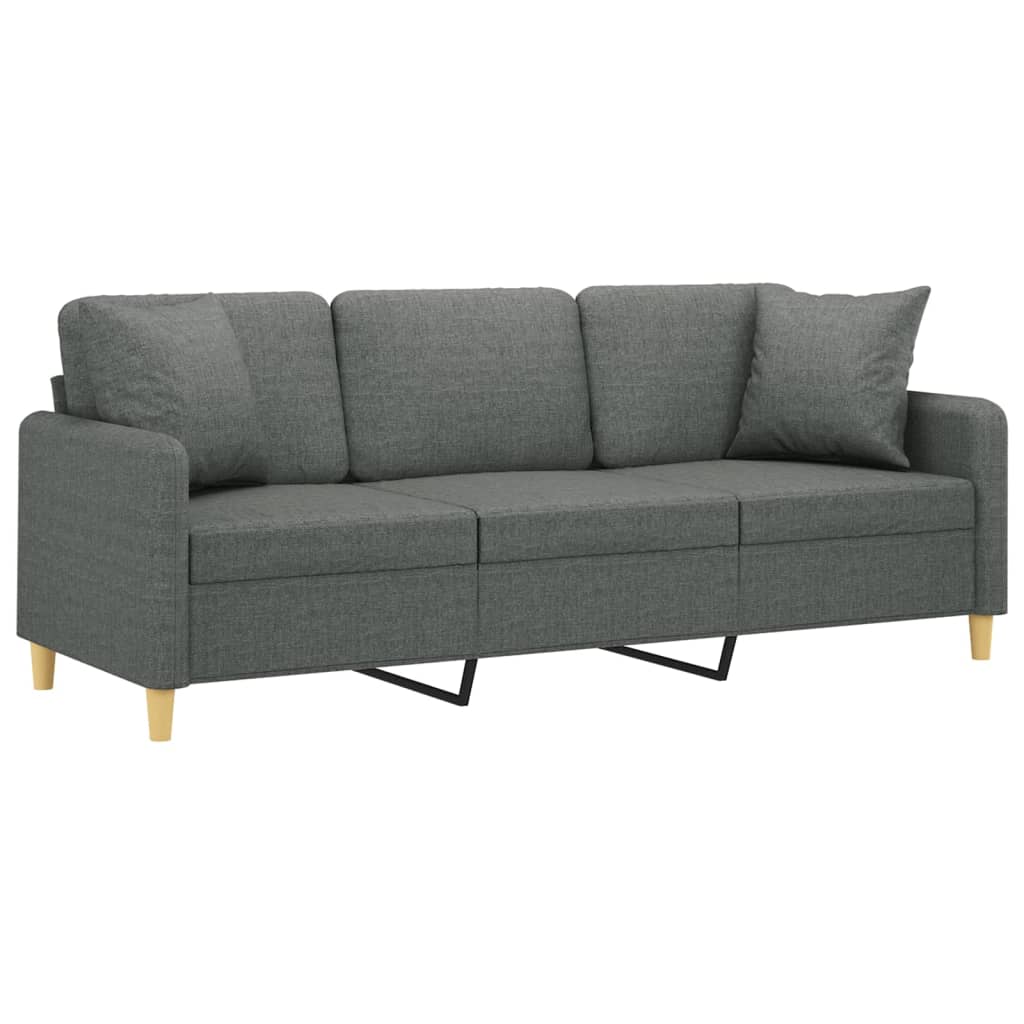 vidaXL Trivietė sofa su pagalvėlėmis, tamsiai pilka, 180cm, audinys