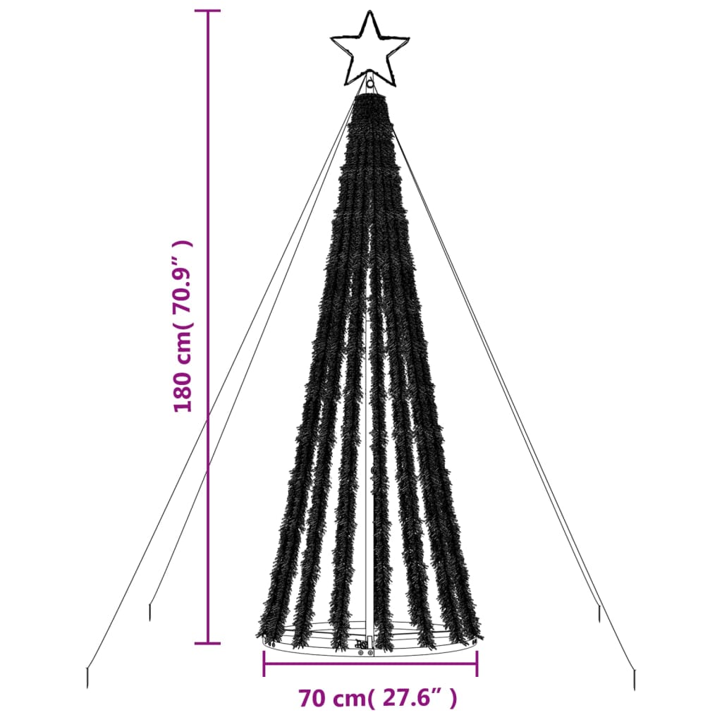 vidaXL Šviečianti Kalėdų eglutė, 180cm, 275 šiltos LED, kūgio formos