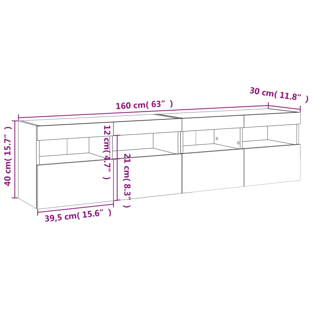 vidaXL Sieninės TV spintelės su LED, 2vnt., baltos, 80x30x40cm