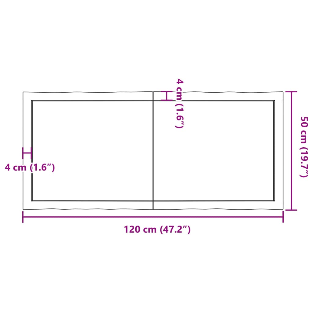 vidaXL Stalviršis, 120x50x(2-4) cm, medienos masyvas, su gyvu kraštu