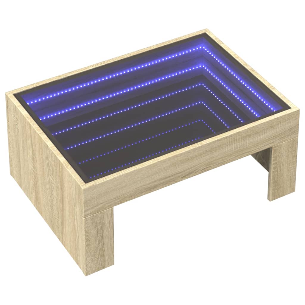 vidaXL Kavos staliukas su Infinity LED lemputėmis, ąžuolo, 70x50x30cm