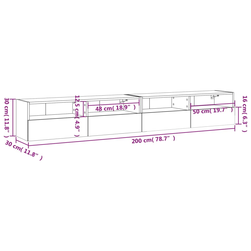 vidaXL Sieninės TV spintelės, 2vnt., betono, 100x30x30cm, mediena