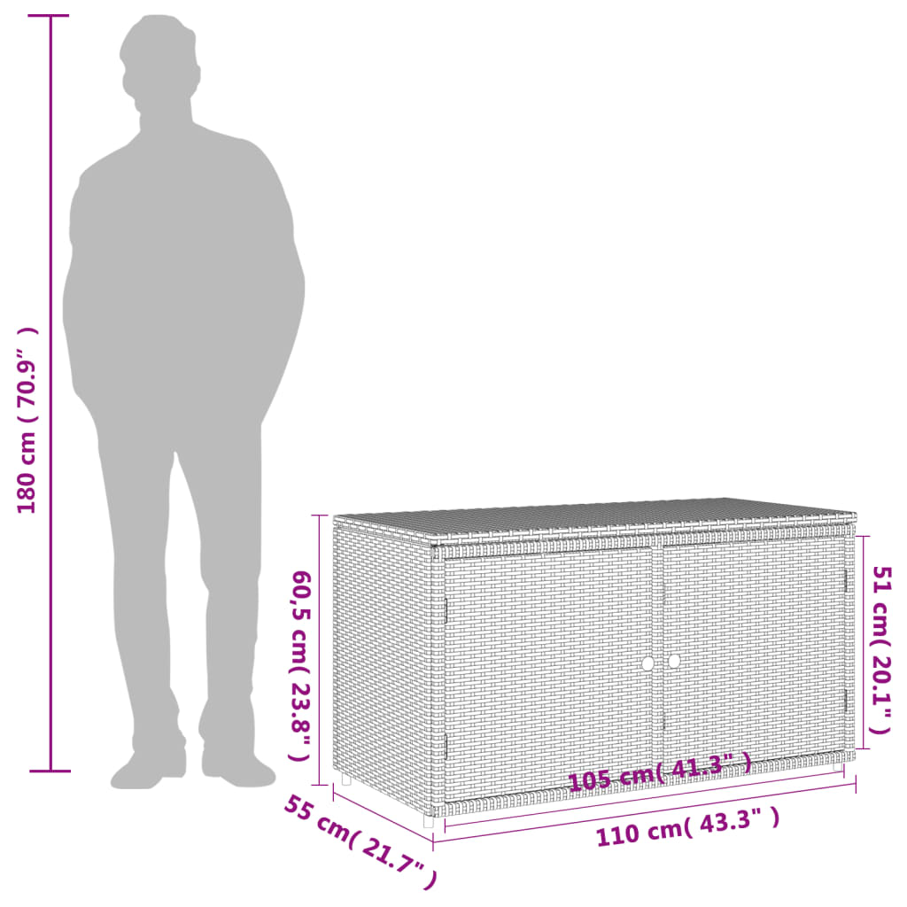 vidaXL Sodo spintelė daiktams, ruda, 110x55x60,5cm, poliratanas