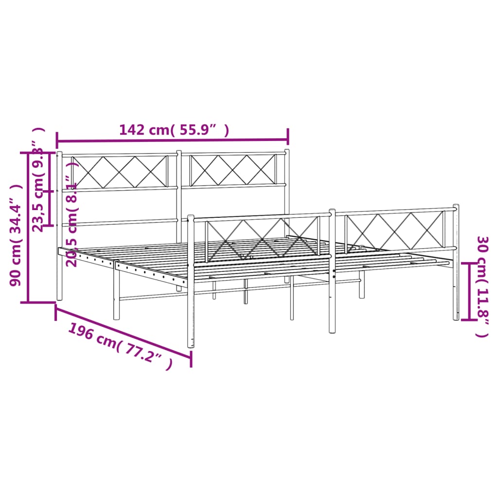 vidaXL Lovos rėmas su galvūgaliu/kojūgaliu, baltas, 135x190cm, metalas