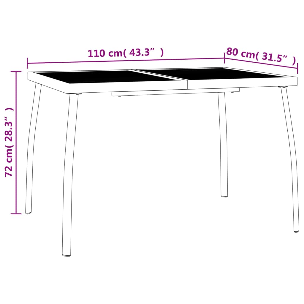 vidaXL Sodo stalas, antracito, 110x80x72cm, plienas, tinklelis