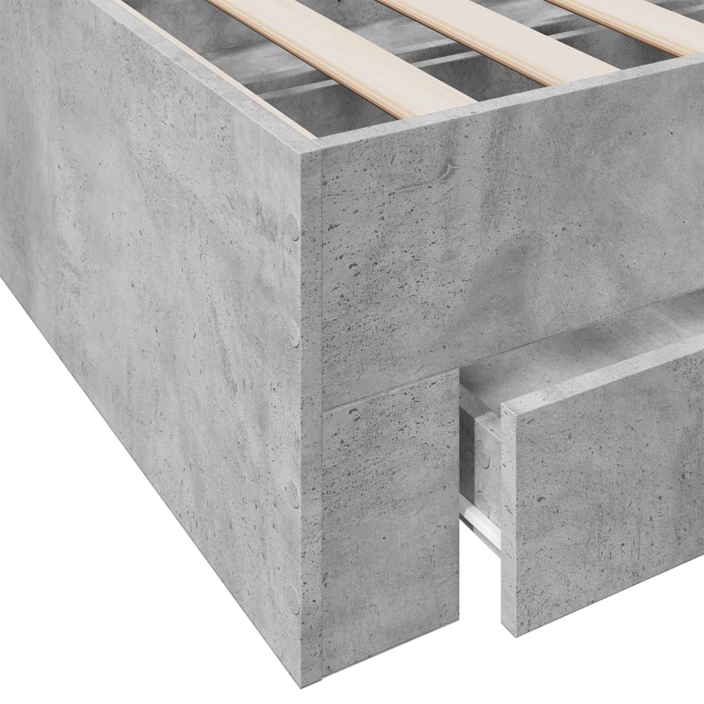 vidaXL Lovos rėmas su stalčiais, betono, 180x200cm, apdirbta mediena