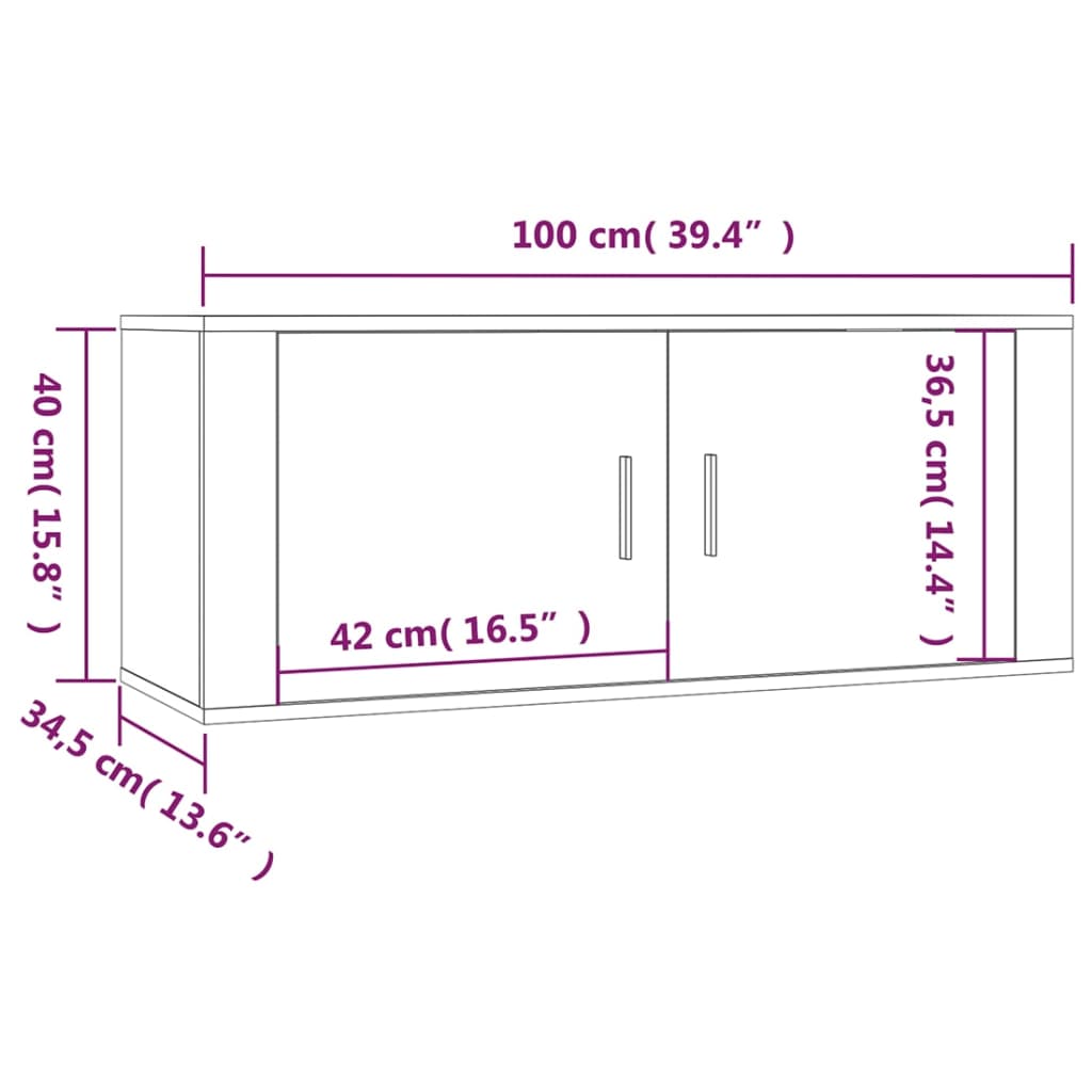 vidaXL Sieninės televizoriaus spintelės, 2vnt., baltos, 100x34,5x40cm