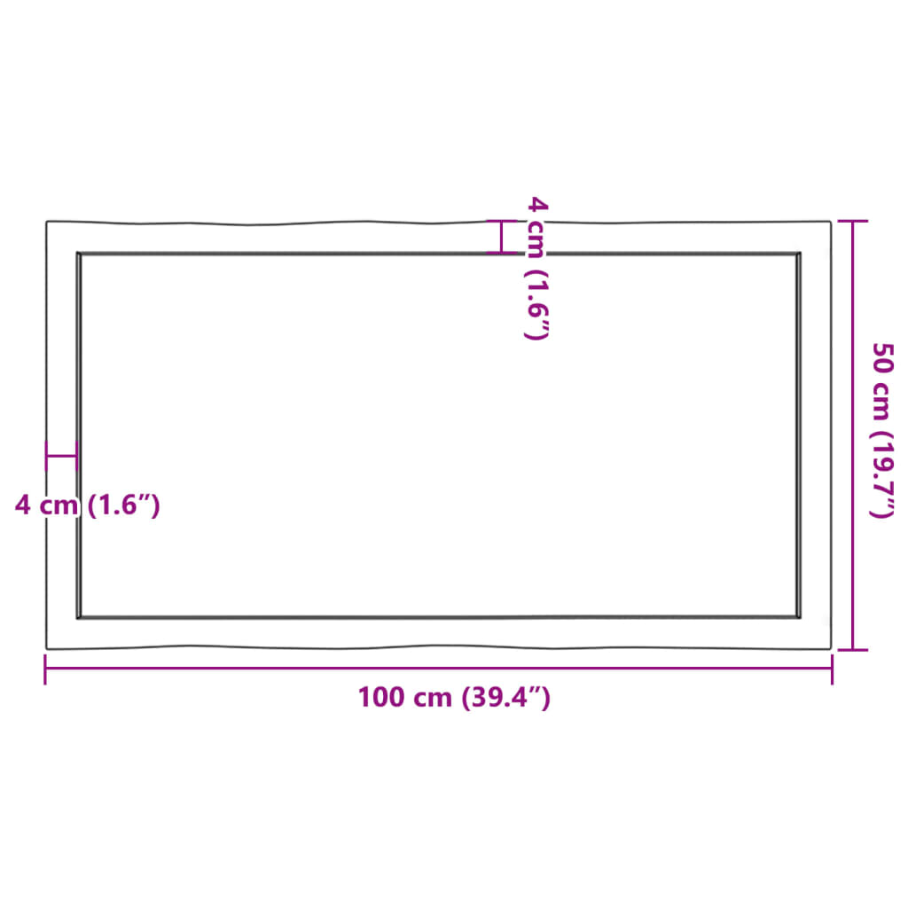 vidaXL Stalviršis, 100x50x(2-6)cm, medienos masyvas, su gyvu kraštu