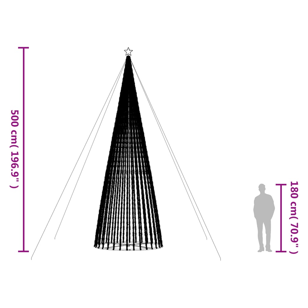 vidaXL Šviečianti Kalėdų eglutė, 500cm, 1544 LED, kūgio formos