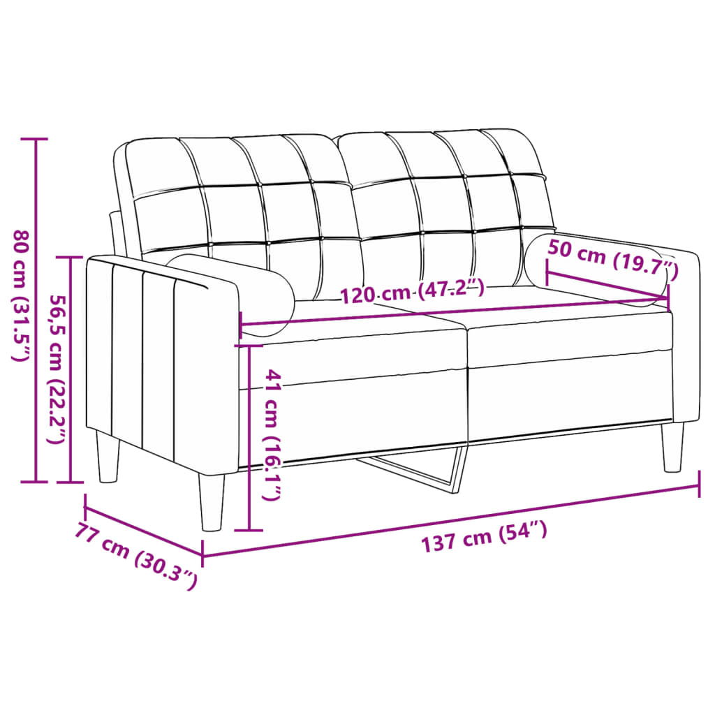 vidaXL Dvivietė sofa su pagalvėlėmis, šviesiai pilka, 120cm, aksomas