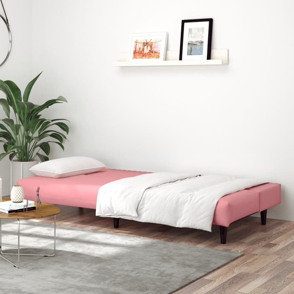 vidaXL Dvivietė sofa-lova, rožinės spalvos, aksomas