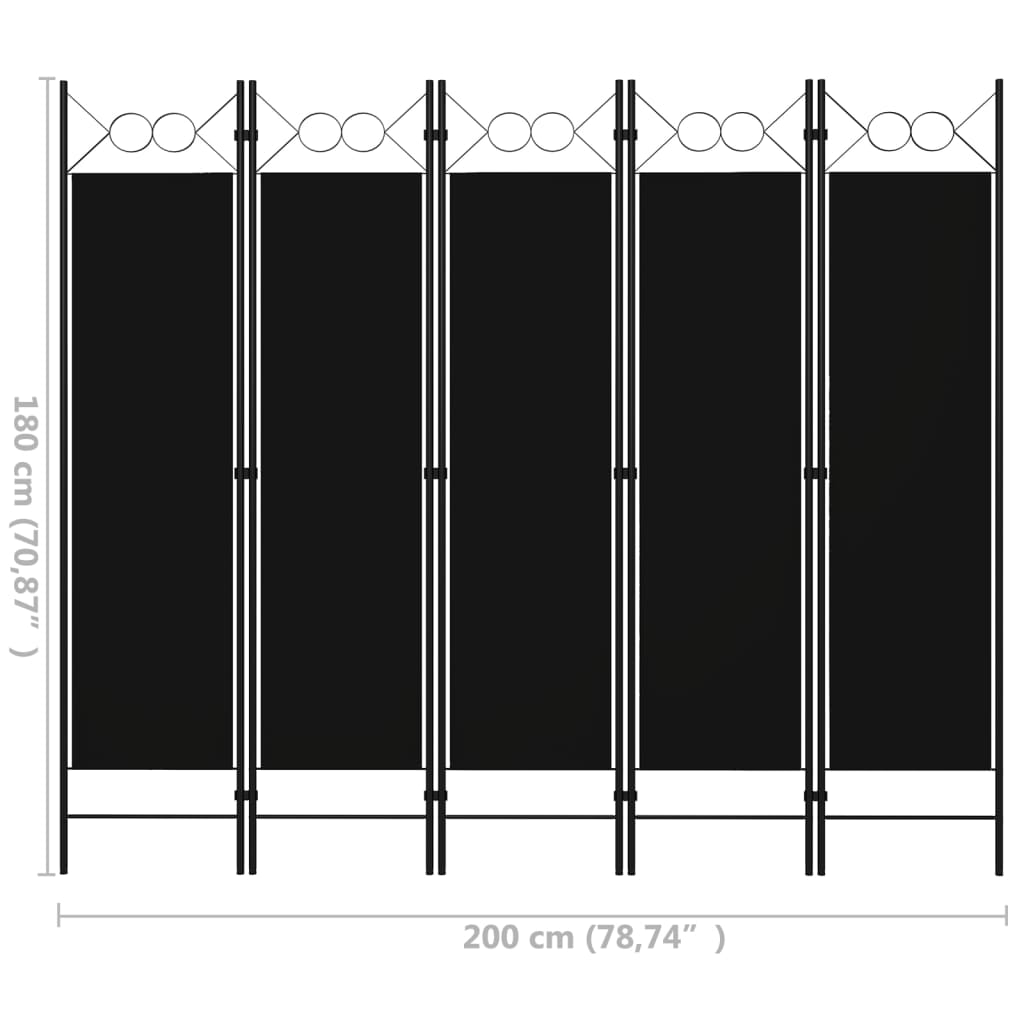vidaXL Kambario pertvara, 5 dalių, juodos spalvos, 200x180cm