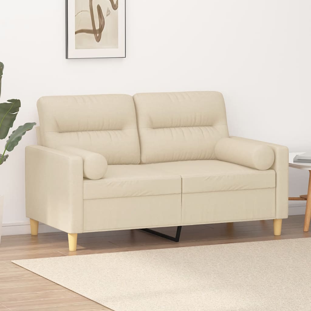 vidaXL Dvivietė sofa su pagalvėlėmis, kreminės spalvos, 120cm, audinys