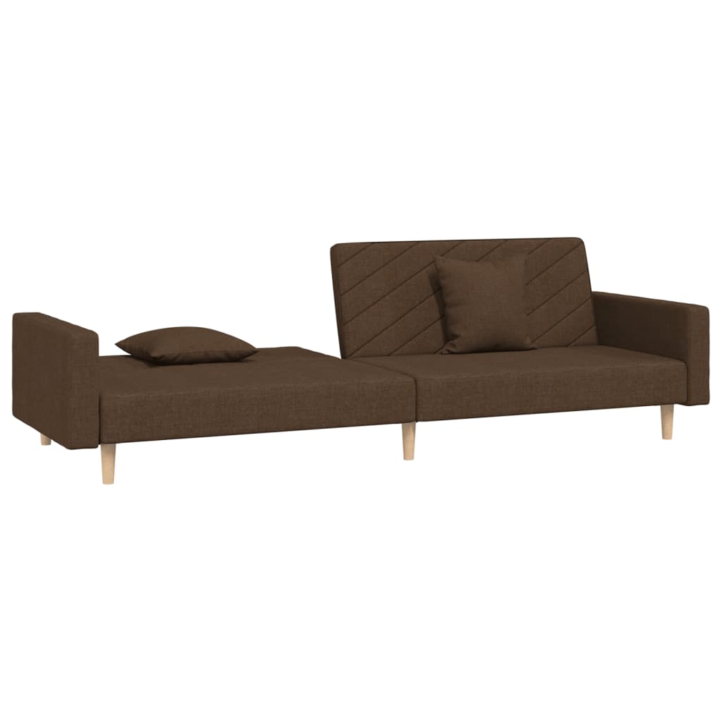 vidaXL Dvivietė sofa-lova dvejomis pagalvėmis, rudos spalvos, audinys