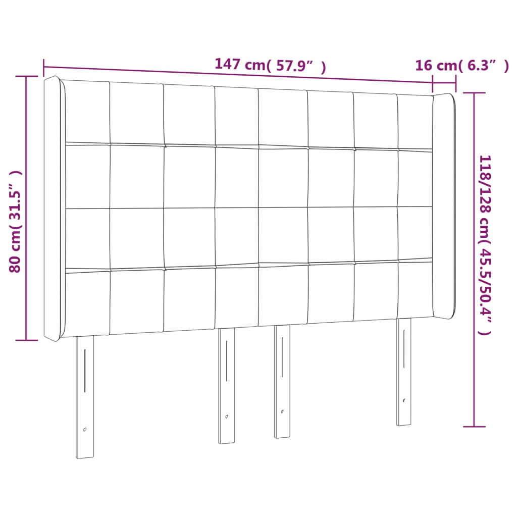 vidaXL Galvūgalis su LED, juodos spalvos, 147x16x118/128cm, aksomas