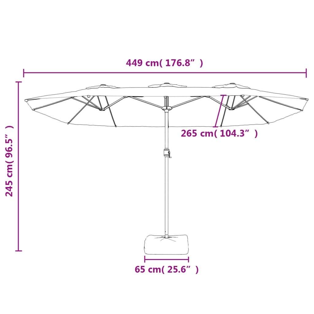 vidaXL Dvigubas sodo skėtis nuo saulės su LED, juodas, 449x245cm