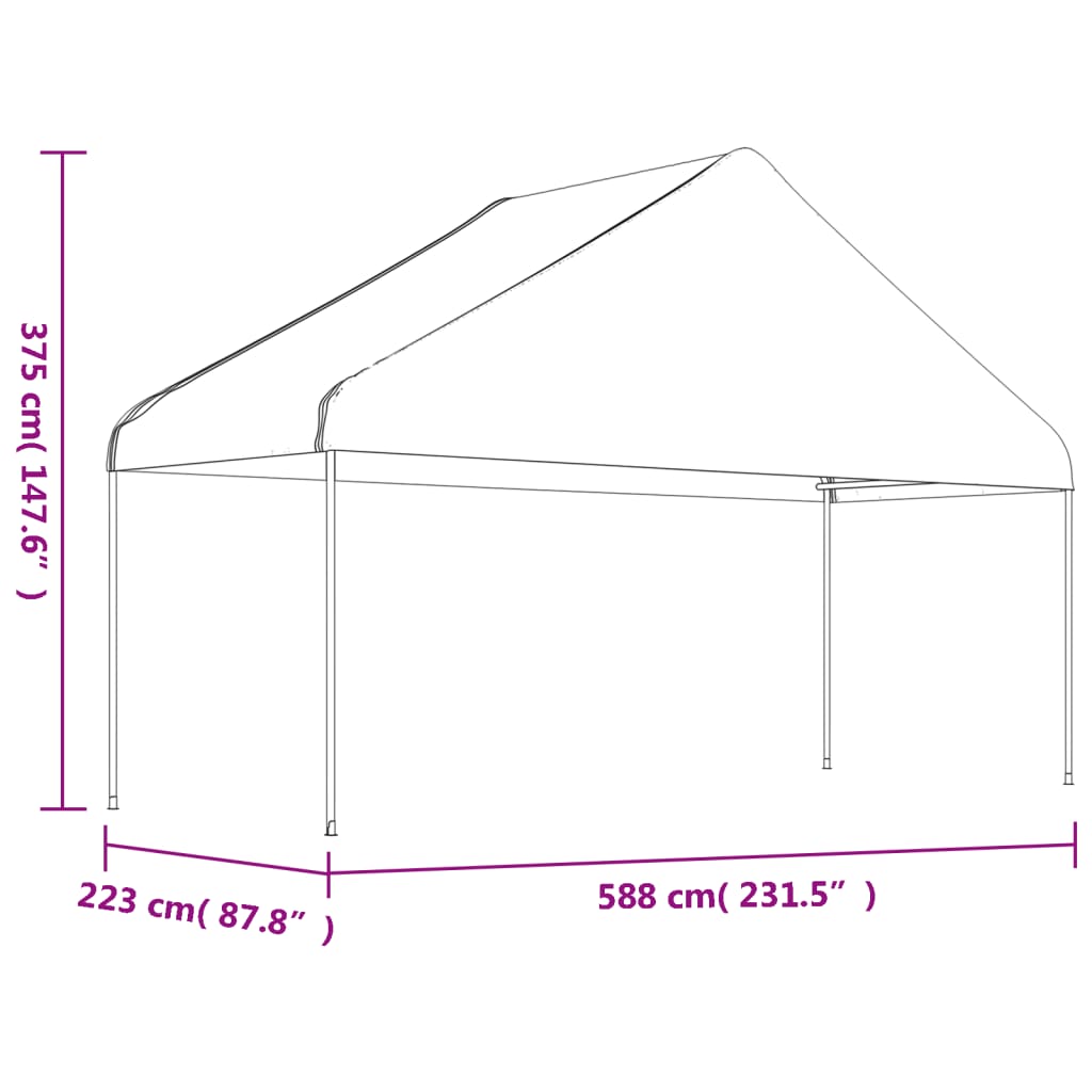 vidaXL Pavėsinė su stogu, balta, 11,15x5,88x3,75m, polietilenas