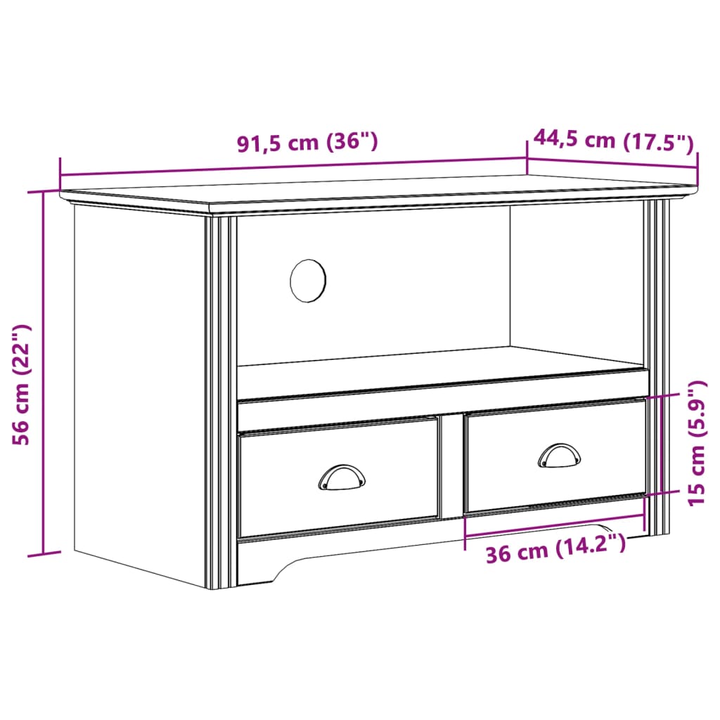 vidaXL TV spintelė su 2 stalčiais BODO, ruda, 91,5x44,5x56 cm, pušis
